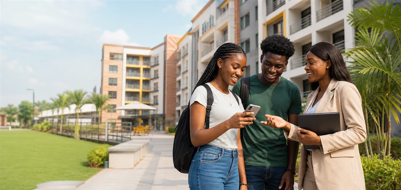 Happy students in their new home